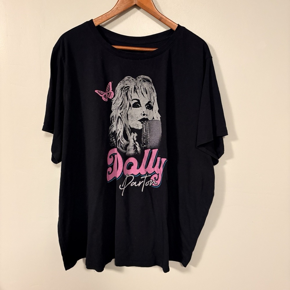 Dolly Parton Graphic T-Shirt Womens 4X Black Pink Butterfly Country Music Tee